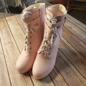 Jinpin pink lace up boots